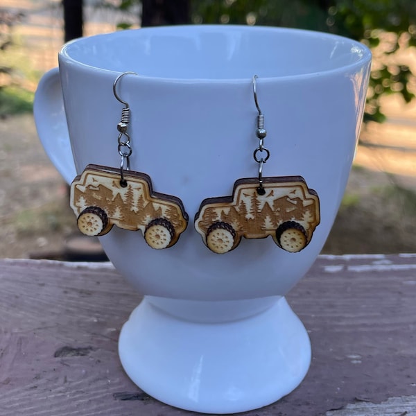 Offroad 4x4 vehicle Wood Earrings- 3D- Adventure More