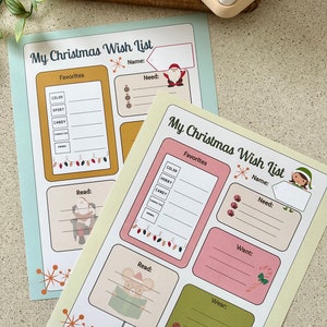 Kinder Weihnachten Urlaub Wunschliste | Wollen, Brauchen, Tragen & Lesen | 2er-Set | Junge/ Mädchen Neutral | Sofortdownload | PDF zum Ausdrucken