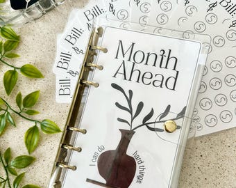 Month Ahead on Bills Trackers Bundle  | 15 Fill in the Blank | A6 Cash Binder | Savings Challenge | Cash Stuffing | BUDGETING