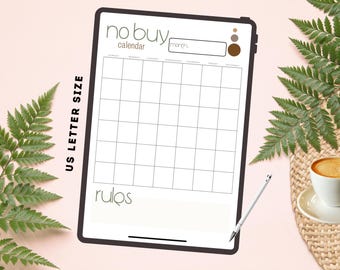 DIGITAL No Buy Monthly Calendar | Daily/Weekly Tracker | PDF Download | US Letter