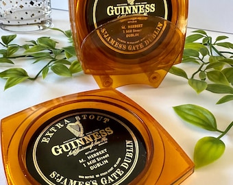 Vintage Guinness Coaster Set | Amber Resin Coasters | Extra Stout Bar Decor | Vintage Barware | Unique Gift for Him