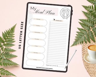 DIGITAL Meal Planning Grocery List | Menu Plan | PDF Printable | (US Letter Size)