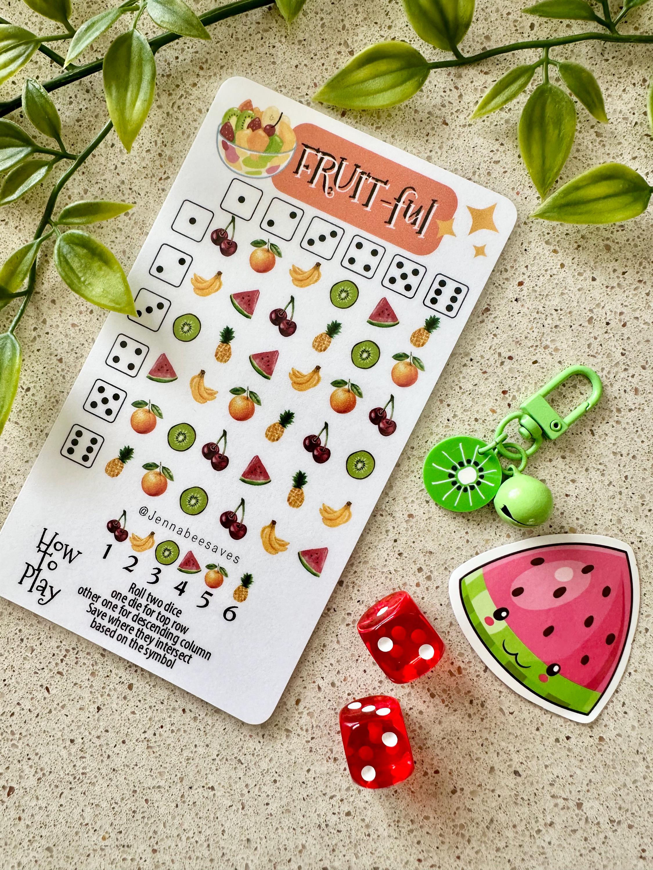 DIGITAL Fruit Themed A6 Savings Challenge | Dice Savings Tracker | Cash Stuffing | Budgeting PDF Printable