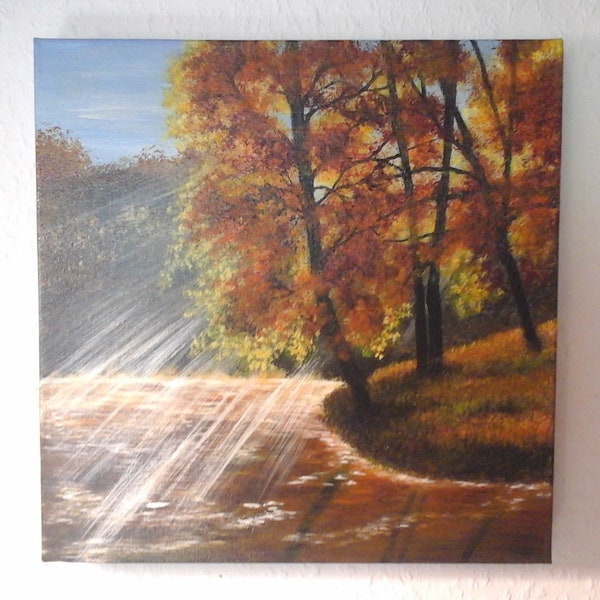 sonniger Herbst "Landschaft Bild" Unikat Malerei "Acryl Bild" Leinwand