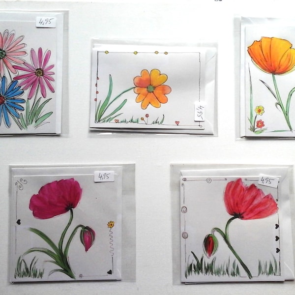 Hand gemalte Glückwunsch Karten Blumenkarten gemalt Unikat direkt vom Künstler