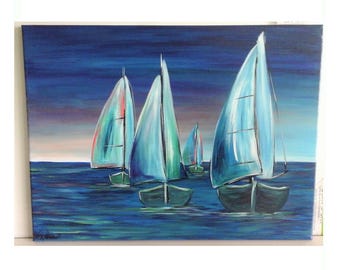 Segel Boote Wandbilder Hand gemalt Regatta Kunst Meer maritim