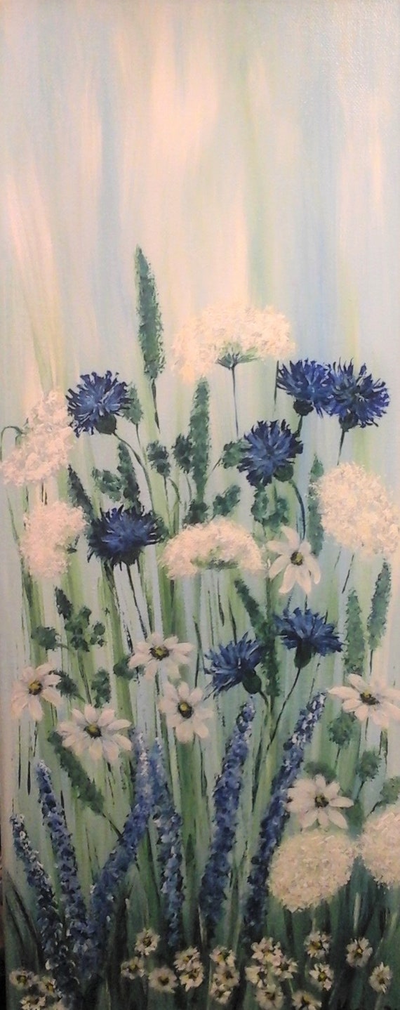 Wandbilder Wiese Blumen Bild Hand gemalt Unikat Kunst Leinwand