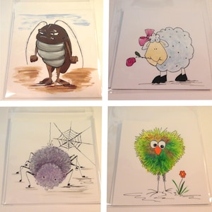 Cartoon Karten Hand gemalte Unikate "Hand gemalt" Postkarten Glückwunsch