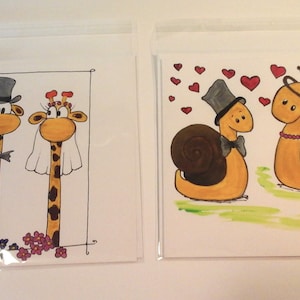 2 Hochzeit Glückwunsch Karten Hand gemalte Unikate "Hand gemalt" Postkarten