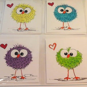 4 Monster Karten Hand gemalte Unikate Postkarten Glückwunschkarten