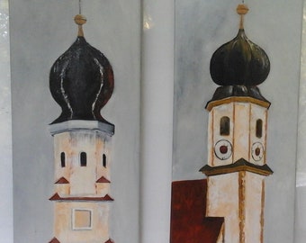 Kirchen im Süden Wandbild gemalt Unikat Malerei Leinwand