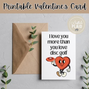Tarjeta de golf de disco / Tarjeta de San Valentín imprimible / Regalo para el marido / Tarjeta de golf de disco / Retro / Descarga instantánea / Regalos de golf de disco / Te amo más