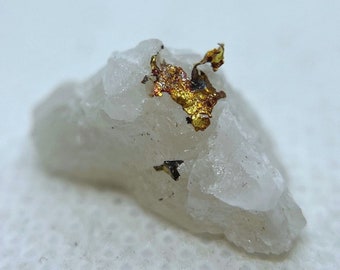 Natural native gold in quartz rough crystal from Oriental Mine, Alleghany District, Sierra County, California, USA.