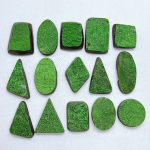 Natural Uvarovite (Green Garnet) cabochon with crystals on top from Ural Mountain, Russia. (Price for 1 item!)