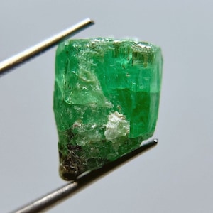 Natural emerald gem rough crystal from Ethiopia.