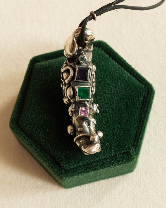 Handmade Sterling Silver Pendant with natural gems