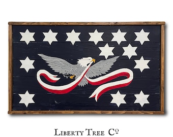 Whiskey Rebellion Flag Farmhouse Style Patriotic American Flag Art for Home Bar or Man Cave Vintage Americana Wall Art Eagle and Stars Flag