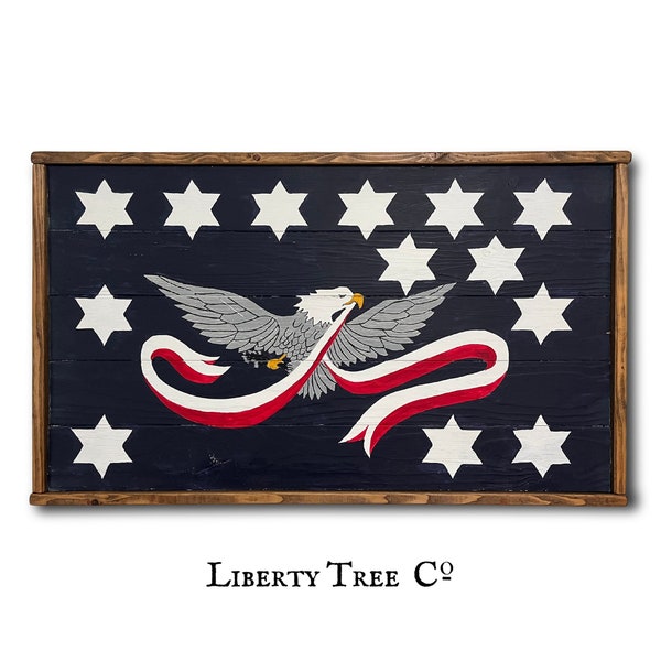 Whiskey Rebellion Flag Farmhouse Style Patriotic American Flag Art for Home Bar or Man Cave Vintage Americana Wall Art Eagle and Stars Flag