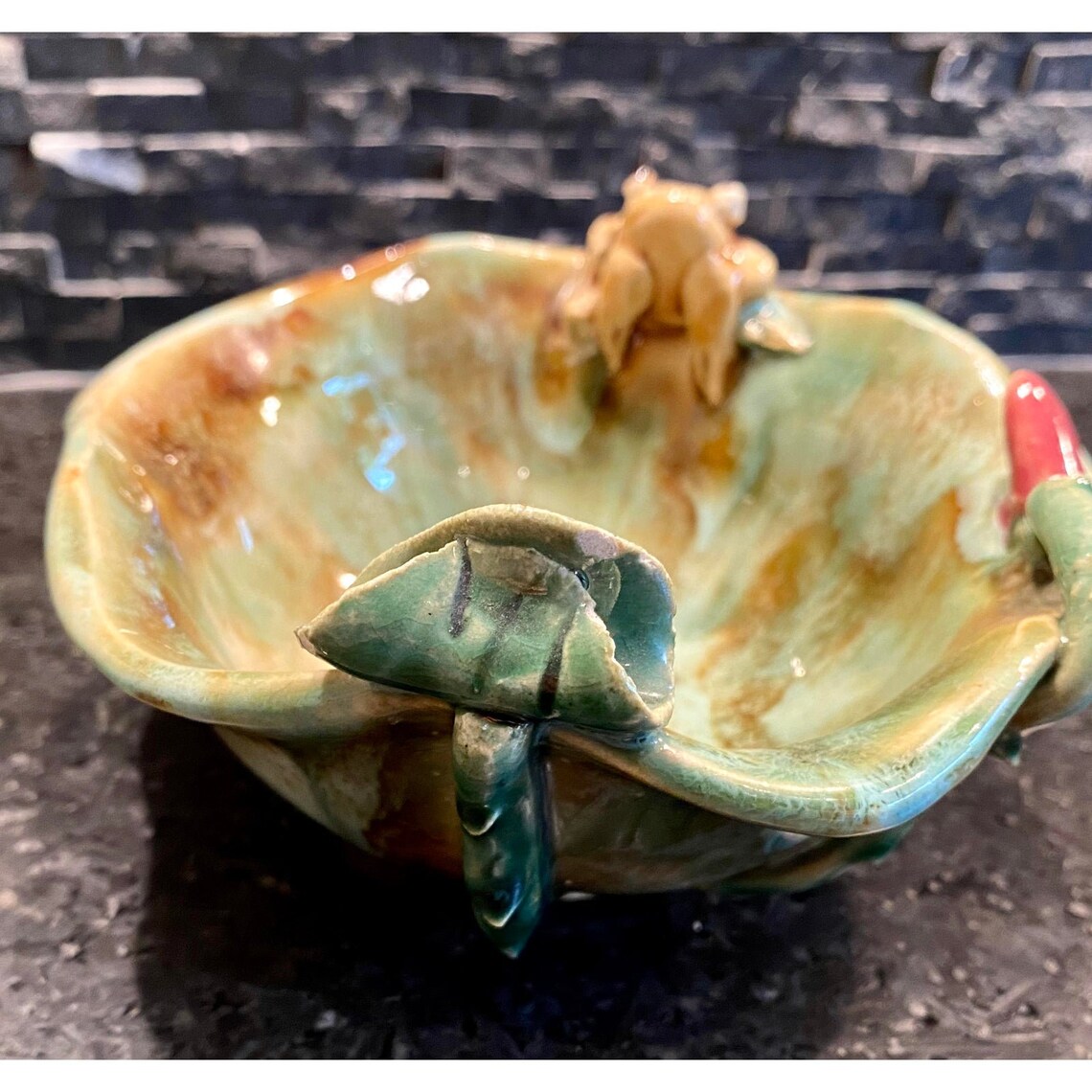 Handmade Ceramic Majolica Frog Bowl 1960s Etsy