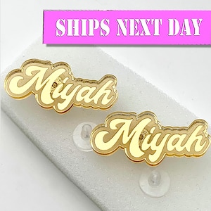 Custom Initial Stud Earrings: Acrylic Gold Personalized Name Gift