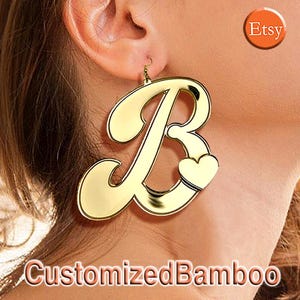 Personalized Acrylic Initial Earrings: Engraved Name. Gift Box.