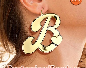 Custom Acrylic Initial Earrings: Engraved Name, Mirror Gold Finish