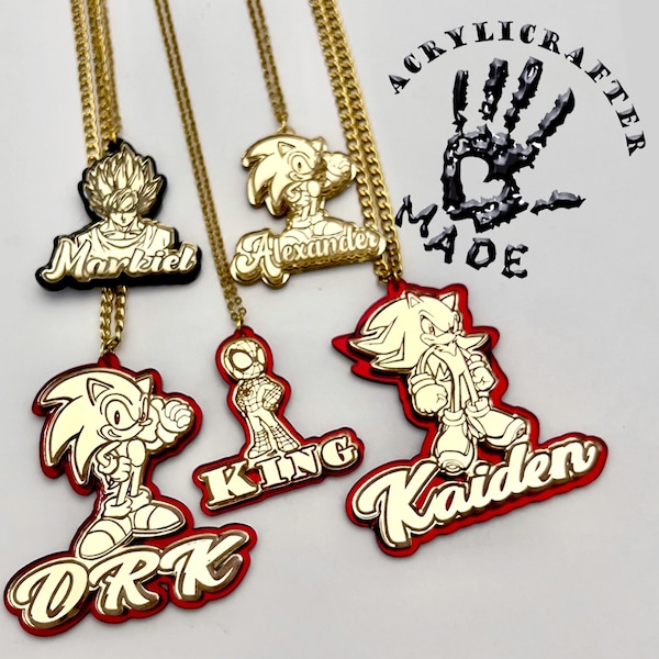 Name Necklace Characters For Kids: Custom Cartoon Jewelry. Acrylic Resin Coated in a Gift Box