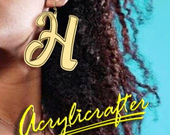 Custom Acrylic Initial Earrings: Engraved Name, Mirror Gold Finish