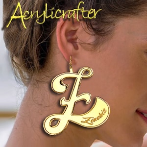 Personalized Initial letter Earrings in Acrylic gold - Custom Initials and engraving a name on it  - Stud Earrings with Initials. Gift Box