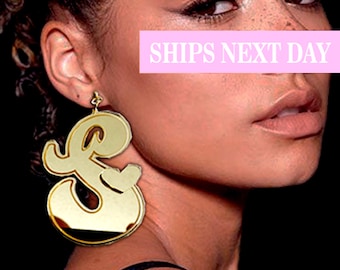 Custom Earring Acrylic Initial Earrings: Engraved Name in mirror Gold  Acrylic. Gift Box