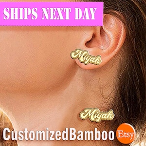 Custom Name Stud Earrings in acrylic mirror Very light - Personalized Gift for Her, Resin Coated. Name earrings in Gift box.