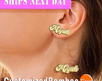 Puces d'oreilles initiales personnalisées : cadeau prénom personnalisé en acrylique doré
