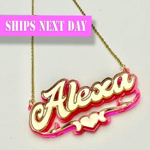 Custom Acrylic Name Necklace: Personalized Acrylic Mirror Pendant, Gift Box