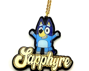 Personalized Character Necklace: Acrylic Cartoon Name Pendant UV colors, Stainless Steel Chain