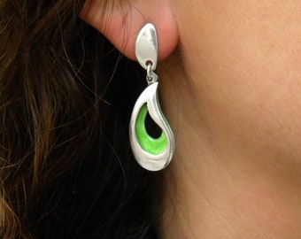 Earrings made of silver with volume and enamel inside. Volume earrings. Silver and enamel earrings. Handcrafted jewel