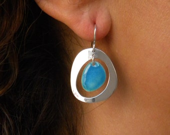 Earrings made of silver with a moving piece. Colorful earrings. Dangling earrings. Handcrafted jewelry