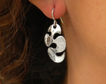 Handgjorda hängande örhängen i sterlingsilver, rolig design