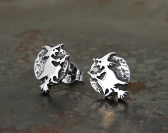 Sterling Silber Hexe Ohrringe, Halloween Mond Schmuck, handgemacht