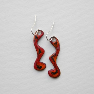 Colored enamel earrings. Silver hooks. Long enamel dangle earrings. Enameled copper earrings. Blue earrings. Handmade jewels