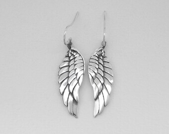 Sterling Silver Angel Wing Earrings, Handmade Dangle Jewelry