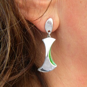 Elegant earrings made of silver with volume and enamel inside. Volume earrings. Silver and enamel earrings. Handcrafted jewel