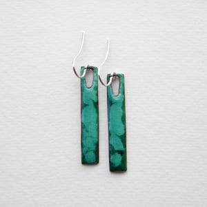 Colored enamel earrings. Silver hooks. Long enamel dangle earrings. Enameled copper earrings. Blue earrings. Handmade jewels
