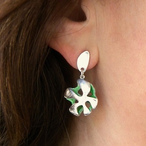 Elegant earrings made of silver with volume and enamel inside. Volume earrings. Silver and enamel earrings. Handcrafted jewel