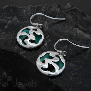 Silver earrings with volume and turquoise enamel inside. Blue earrings. round earrings with volume. Enamel earrings. Dangle earrings