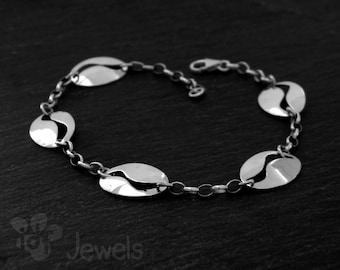 Elegante pulsera de plata. Pulsera de cinco eslabones de plata y cadena de plata. Pulsera delicada. regalo para ella