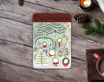 Holiday Decorations - Christmas Winter Holiday St Lucia, Garlands, Swag, Wreath, Happy Mail, Pen Pal, BUJO, Planner, Sticker Swap, Recycled