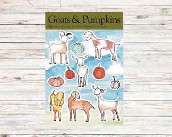 Goat & Pumpkin Sticker Sheet - Snail Mail, Bullet Journals, Gifts, Scrapbook