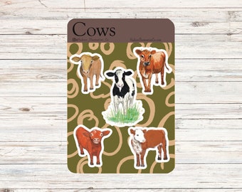 Cow Sticker Sheet - Farm Animal, Happy Mail, Pen Pal, BUJO, Planner, Sticker Swap, Recycled