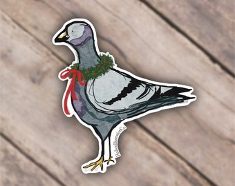Christmas Holiday Waterproof Vinyl Pigeon Sticker - NYC, City Pigeon, New York City Sticker for Water Bottles, Laptops, Hydroflask
