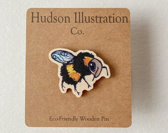 Honeybee Wooden Pin or Magnet - Sustainable Eco Friendly Wooden Accessory/Decor